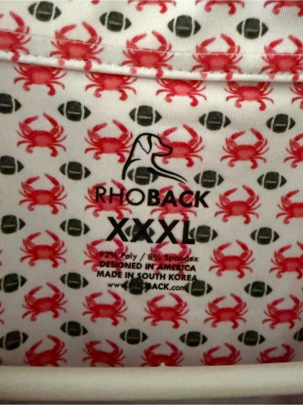 Rhoback White Polo with Red Crab Print